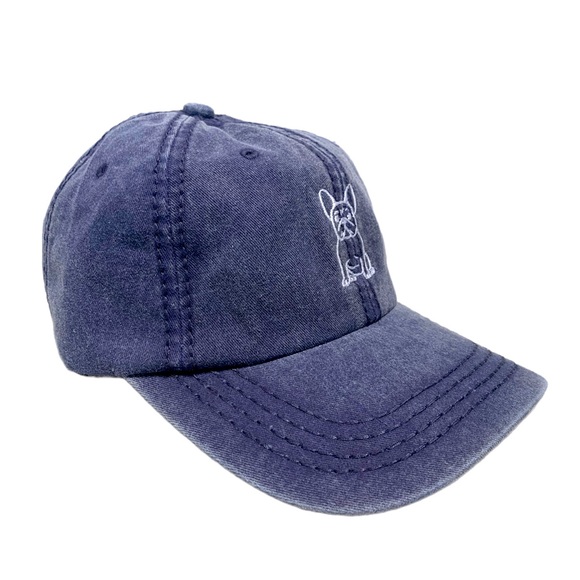 Navy Pigment Dyed - frenchie dog embroidered baseball adjustable dad cap - Picture 2 of 4